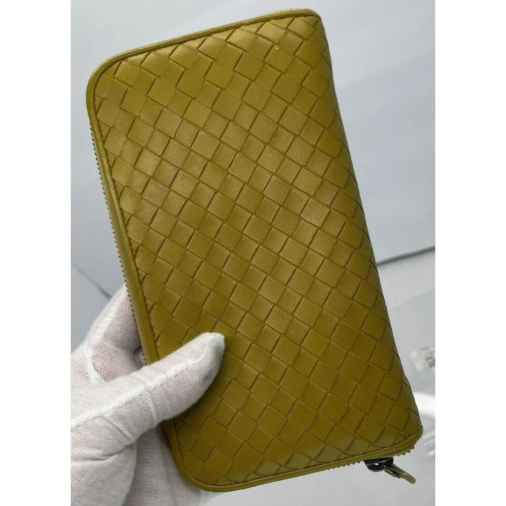 Bottega Veneta Intrecciato Lambskin Zip Around Long Wallet Yellow